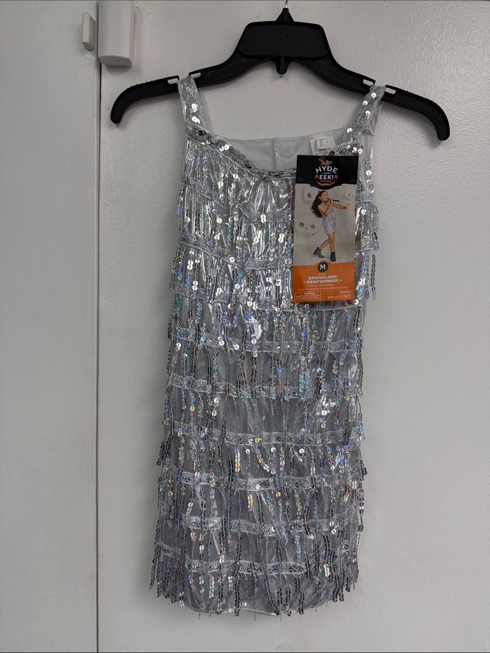 Hyde and Eek Boutique Silver Sequin Fringe Girls Dress Halloween Costume MEDIUM